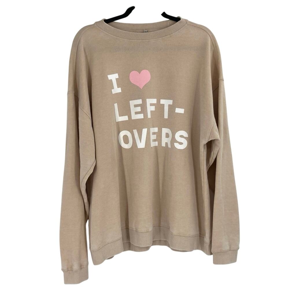 Chicka d I Love Leftovers Tan Pink Pullover Women’s Large